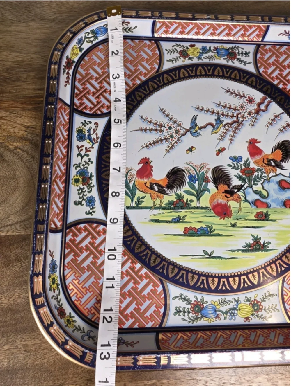 Vintage Daher Decorated Ware Chinoiserie Rooster Metal Tray Made England 13.5